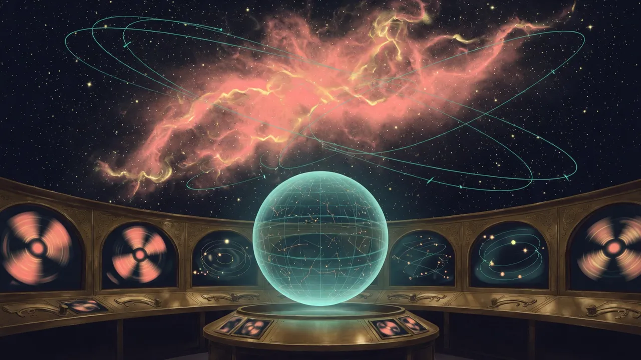 Control room with spinning reels and charts